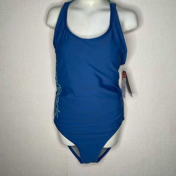 Speedo Women's size 10 Swimsuit One Piece Thin Strap High Cut Bright Blue Cobalt - Picture 10 of 13